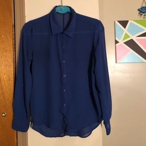 Forever 21 Royal Blue Sheer Button Down